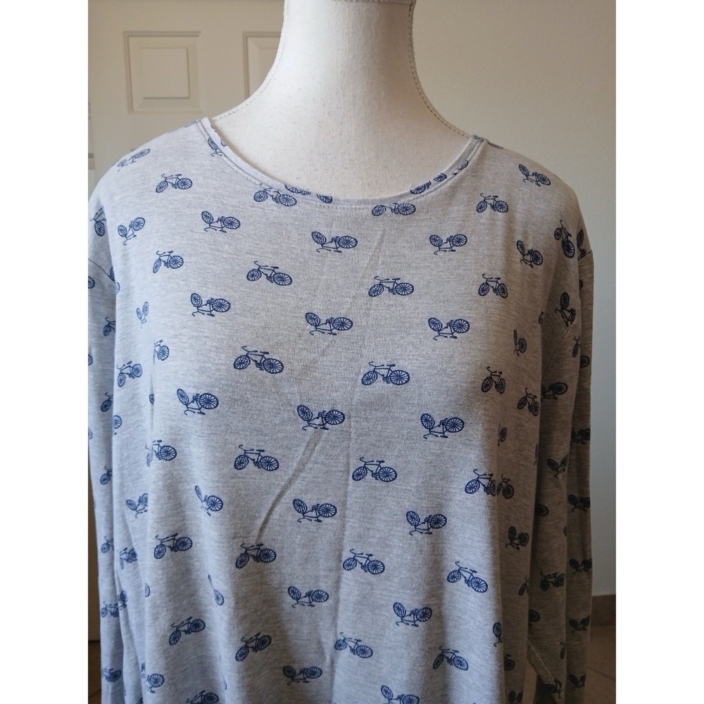 Croft & Barrow Womens T-shirt 2X Long Sleeve Classic Tee Gray Navy bicycle - Picture 7 of 14